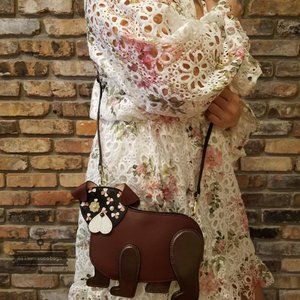 Kate spade FLORAL pup crossbody cherrywood BROWN